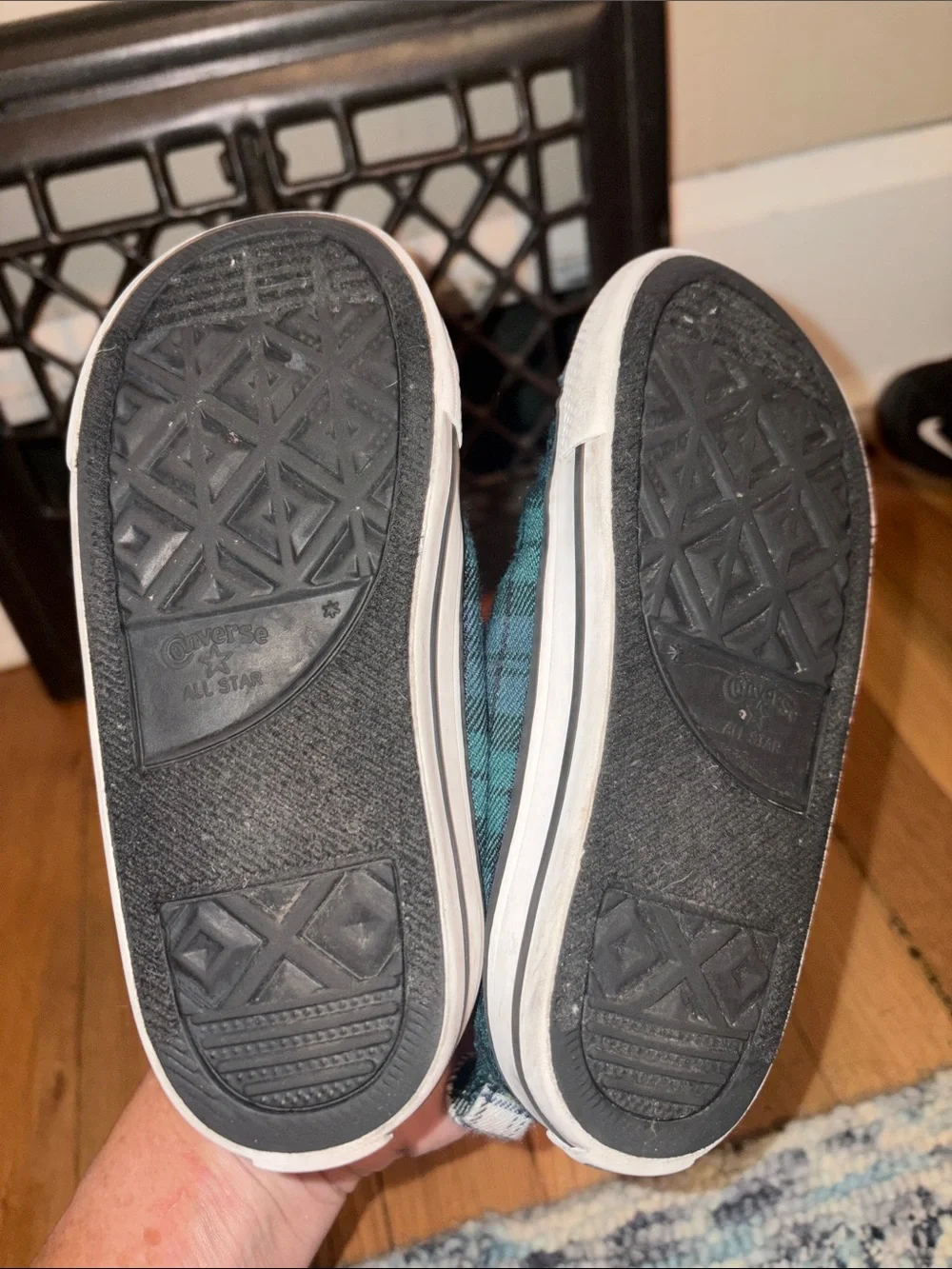 Converse Kids Green and Black Plaid Velcro Low-Top Sneakers
